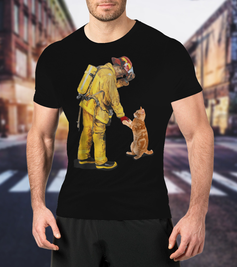Cats Shaking Hands With Firefighter Mom T-Shirt