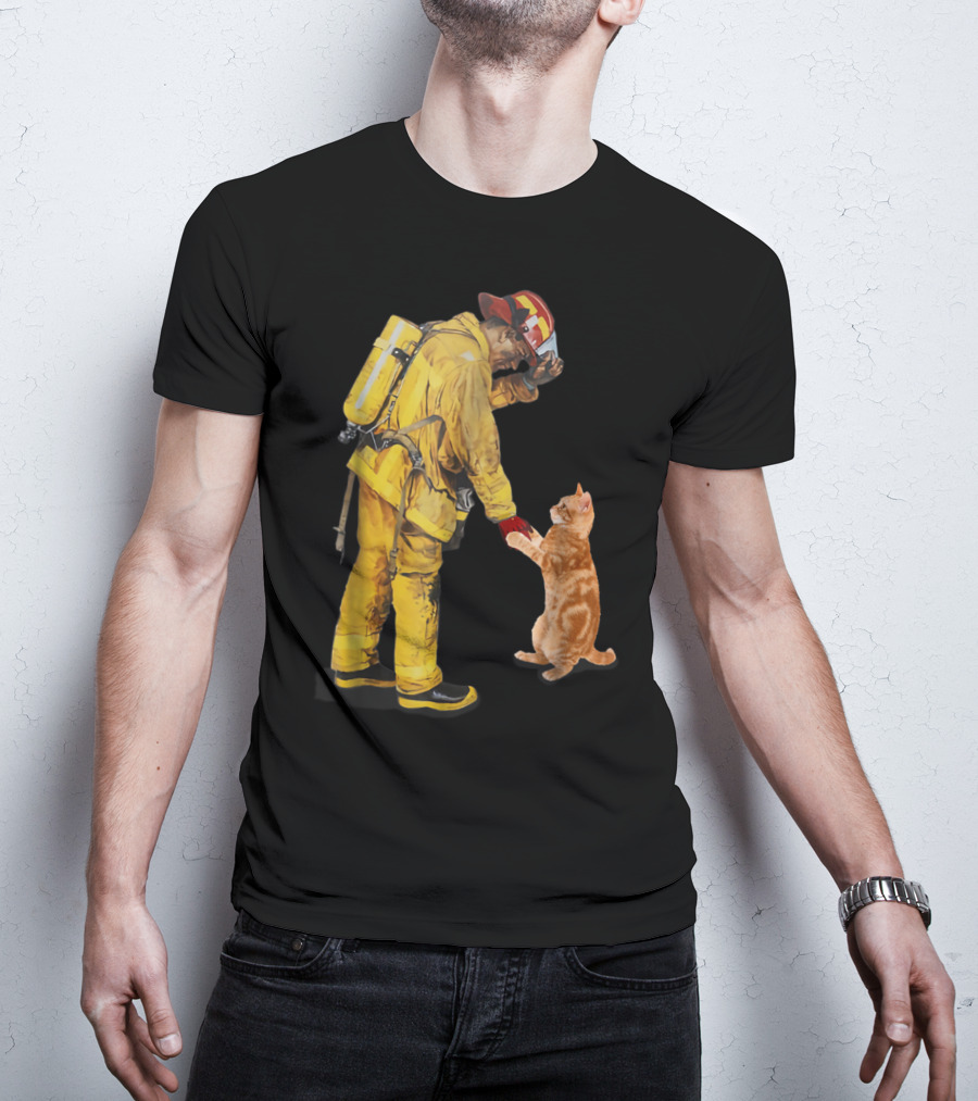 Cats Shaking Hands With Firefighter Mom T-Shirt