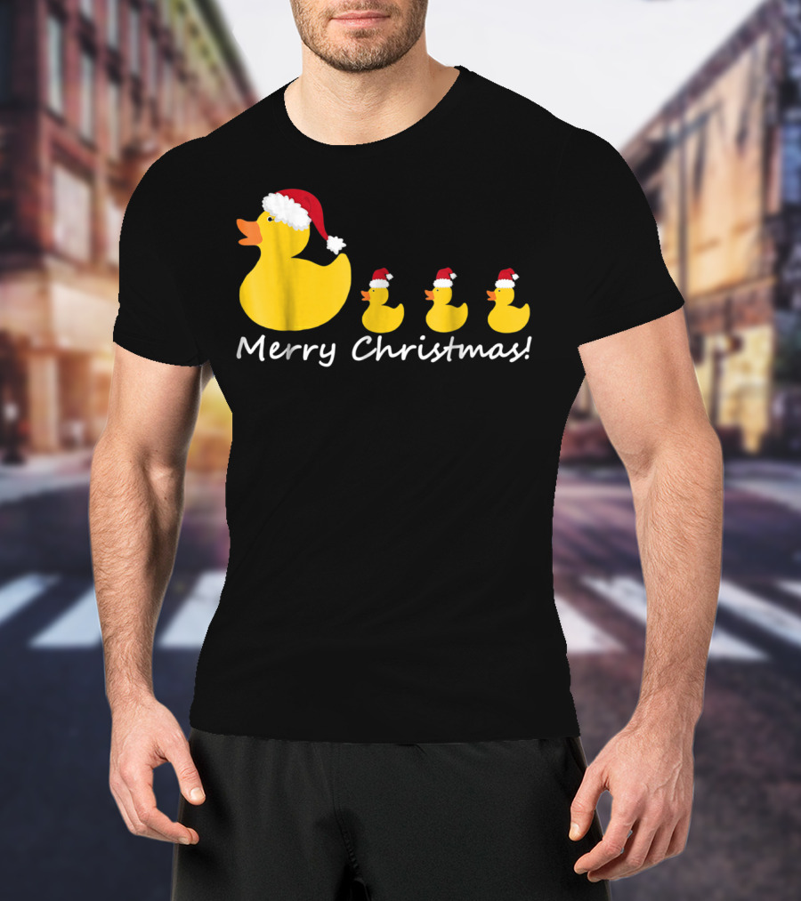 Merry Christmas Rubber Duck Family Santa Hat Mom Of Three T-Shirt