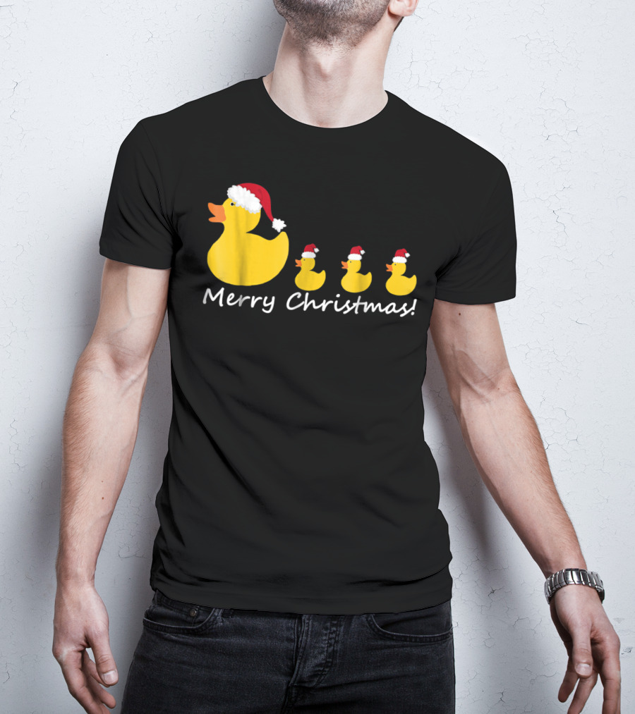 Merry Christmas Rubber Duck Family Santa Hat Mom Of Three T-Shirt