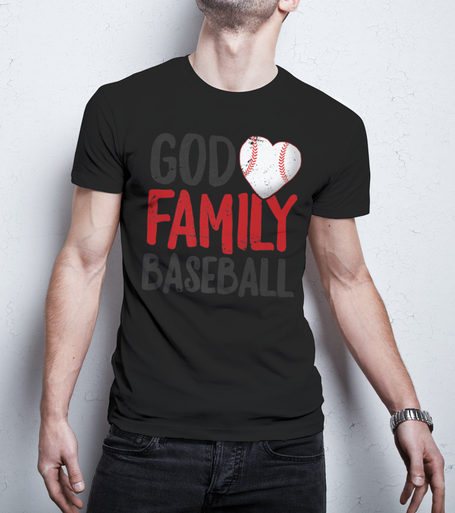 God Family Baseball Mom Mother Dad Father Coach27 Heart Baseball T-Shirt