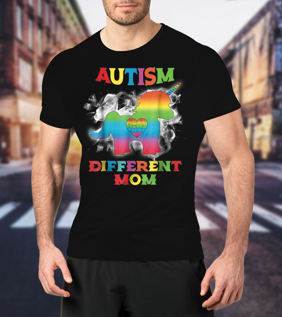 Autism Different Mom Rainbow Puzzle Heart Unicorn T-Shirt