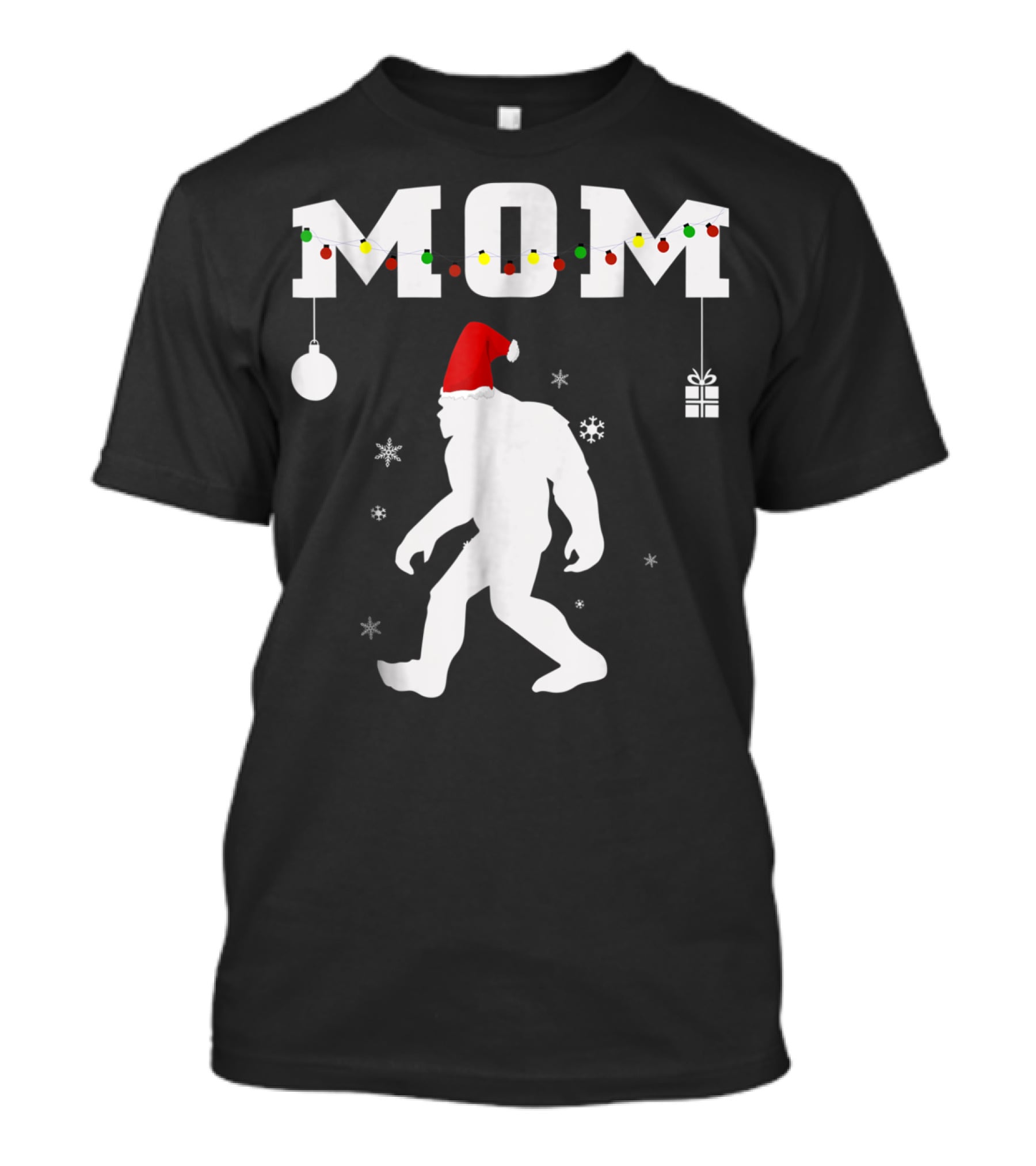 Bigfoot Mom Christmas Santa Hat Ornament Snowflakes Gift T-Shirt
