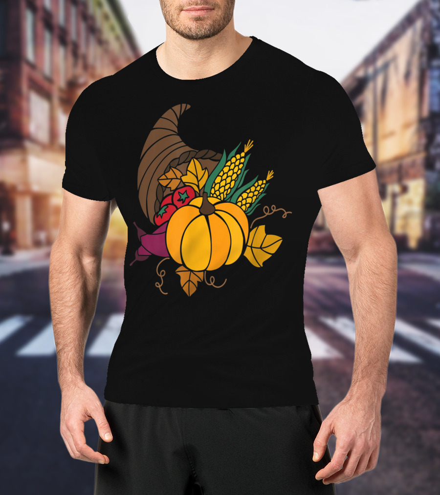 Cornucopia Autumn Harvest Thanksgiving Pumpkin Teacher Mom43 T-Shirt