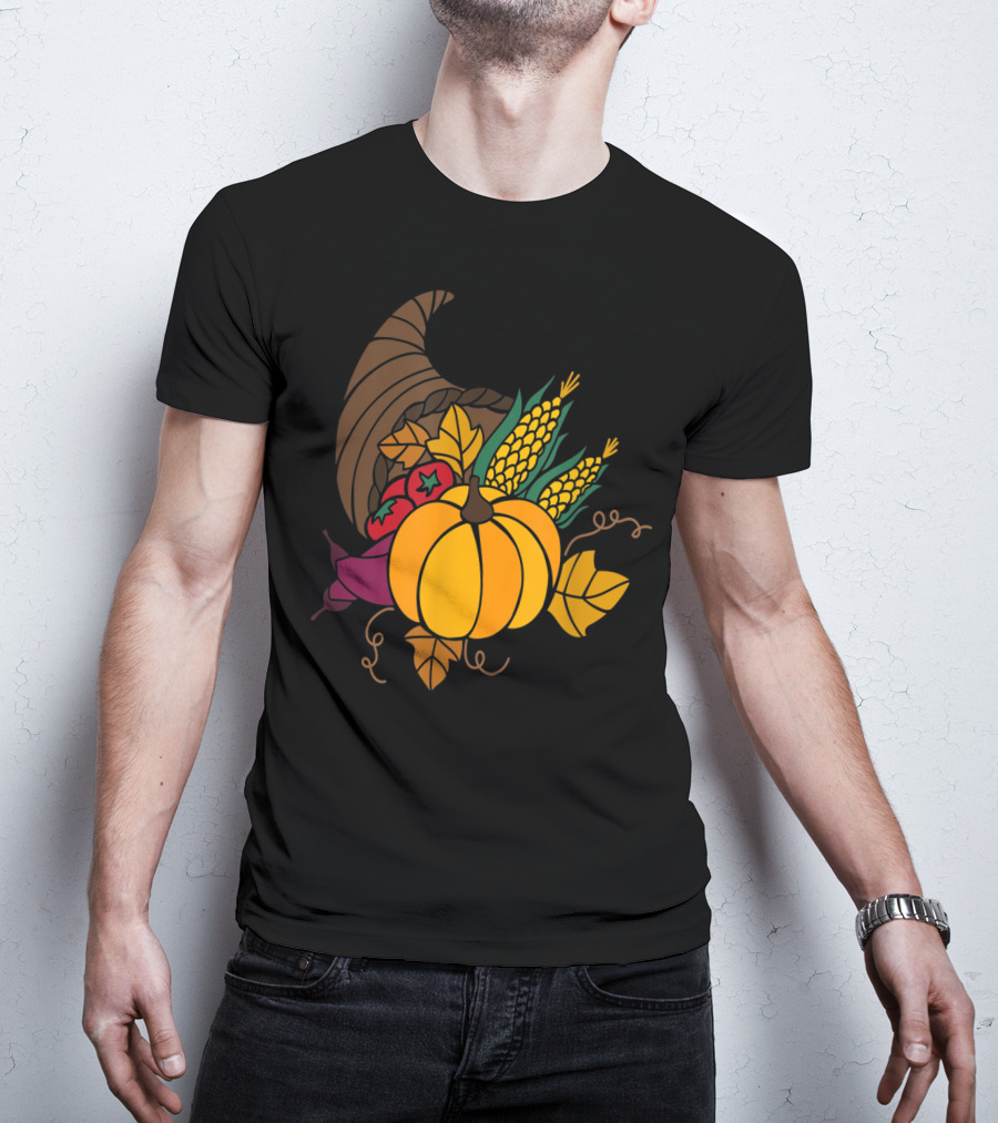 Cornucopia Autumn Harvest Thanksgiving Pumpkin Teacher Mom43 T-Shirt