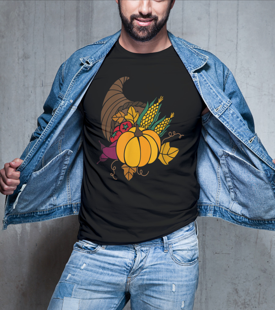Cornucopia Autumn Harvest Thanksgiving Pumpkin Teacher Mom43 T-Shirt