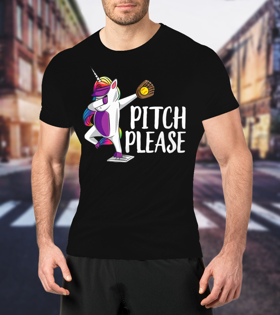 Pitch Please Dabbing Unicorn Funny Softball Player T-Shirt