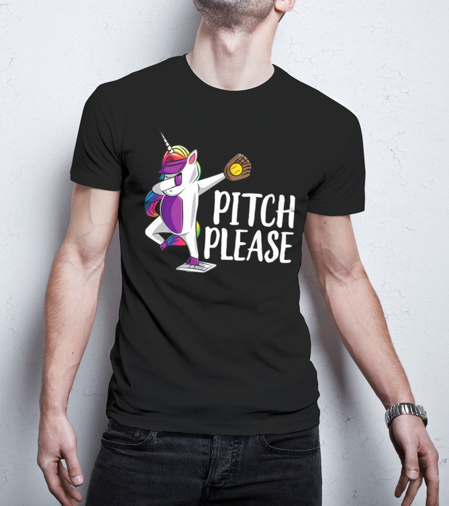 Pitch Please Dabbing Unicorn Funny Softball Player T-Shirt