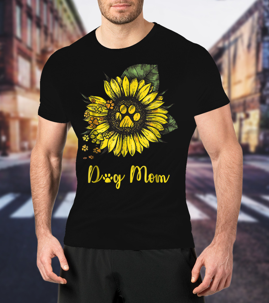Dog Mom Paw Print Sunflower Blossom T-Shirt