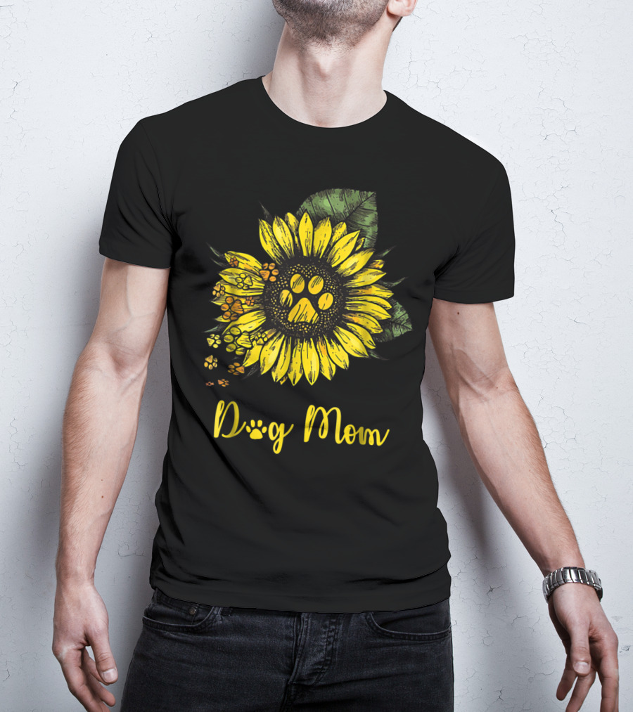 Dog Mom Paw Print Sunflower Blossom T-Shirt