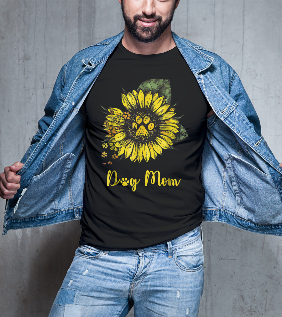 Dog Mom Paw Print Sunflower Blossom T-Shirt