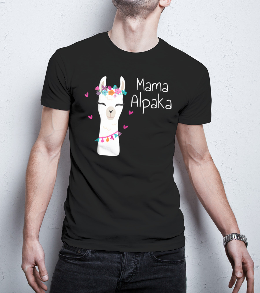 Mama Alpaka Funny Cute Floral Hearts T-Shirt