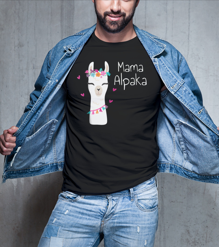 Mama Alpaka Funny Cute Floral Hearts T-Shirt