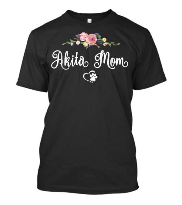 Akita Mom Floral Heart Paw T-Shirt