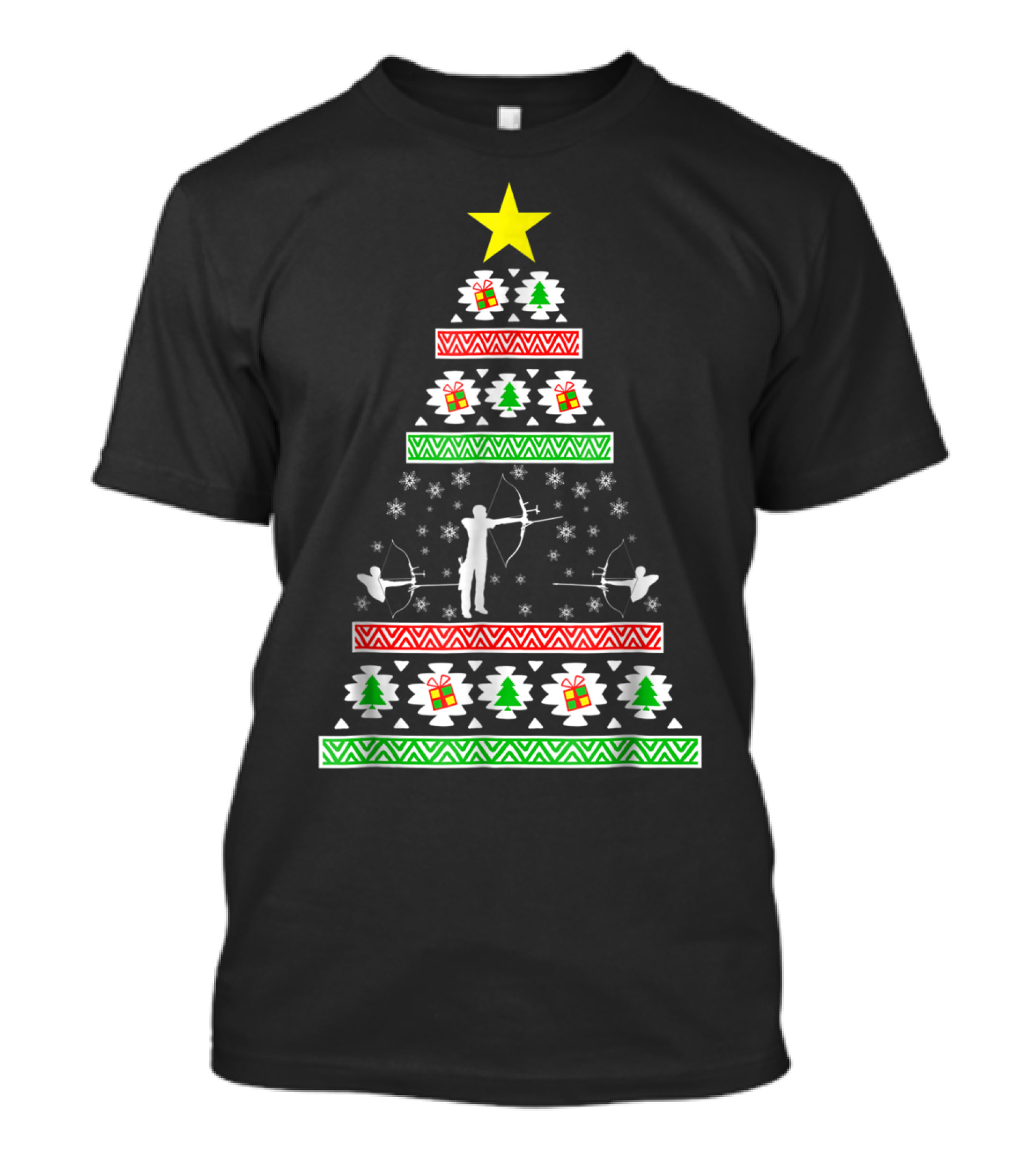Archery Ugly Christmas Dad98 Tree Pattern With Star And Gifts T-Shirt