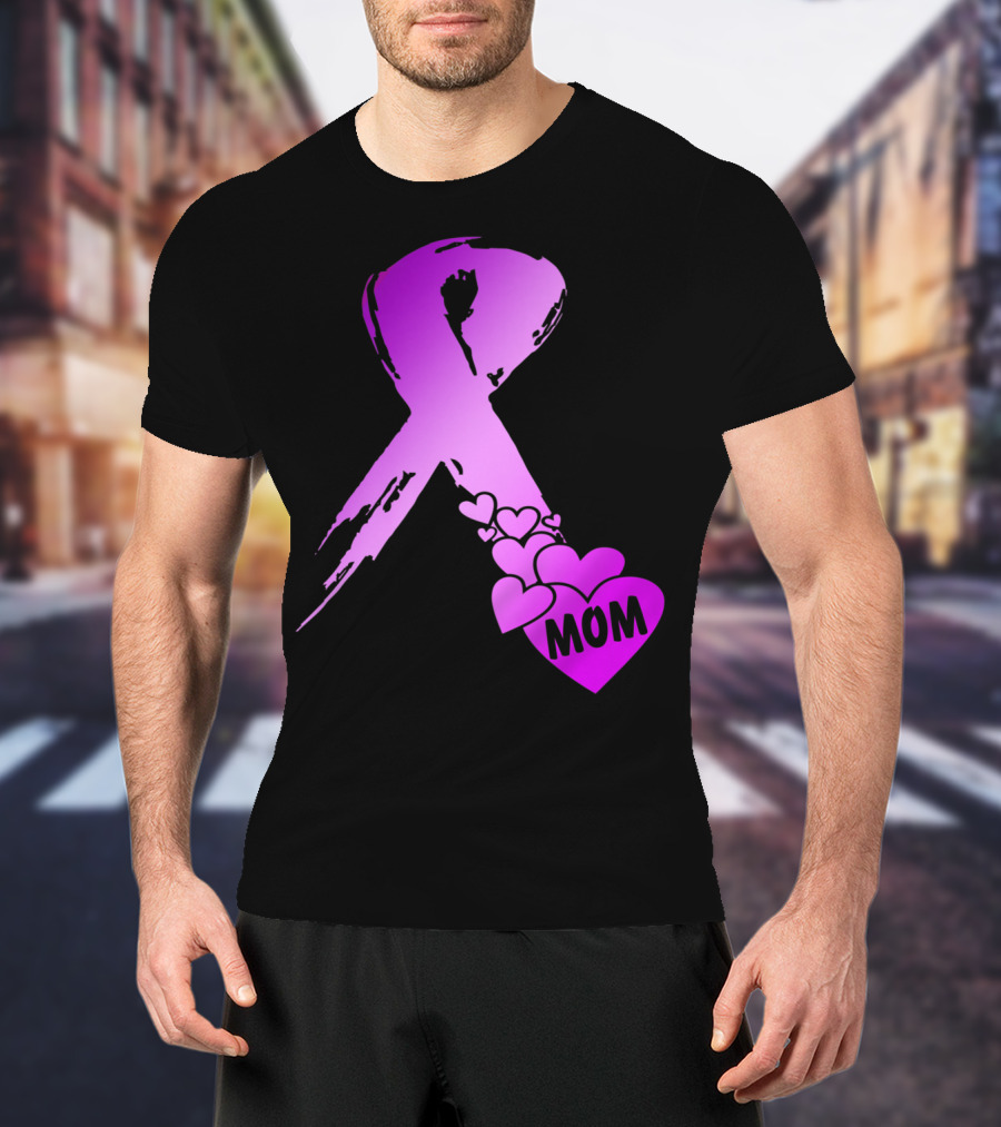 Alzheimers Awareness Mom Purple Ribbon And Hearts T-Shirt
