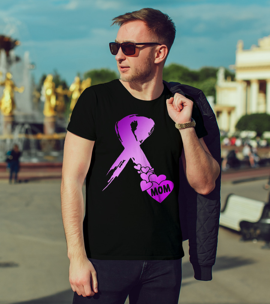 Alzheimers Awareness Mom Purple Ribbon And Hearts T-Shirt