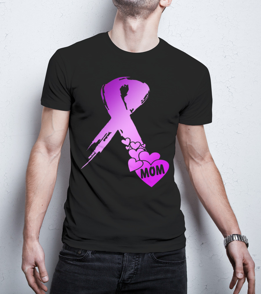 Alzheimers Awareness Mom Purple Ribbon And Hearts T-Shirt