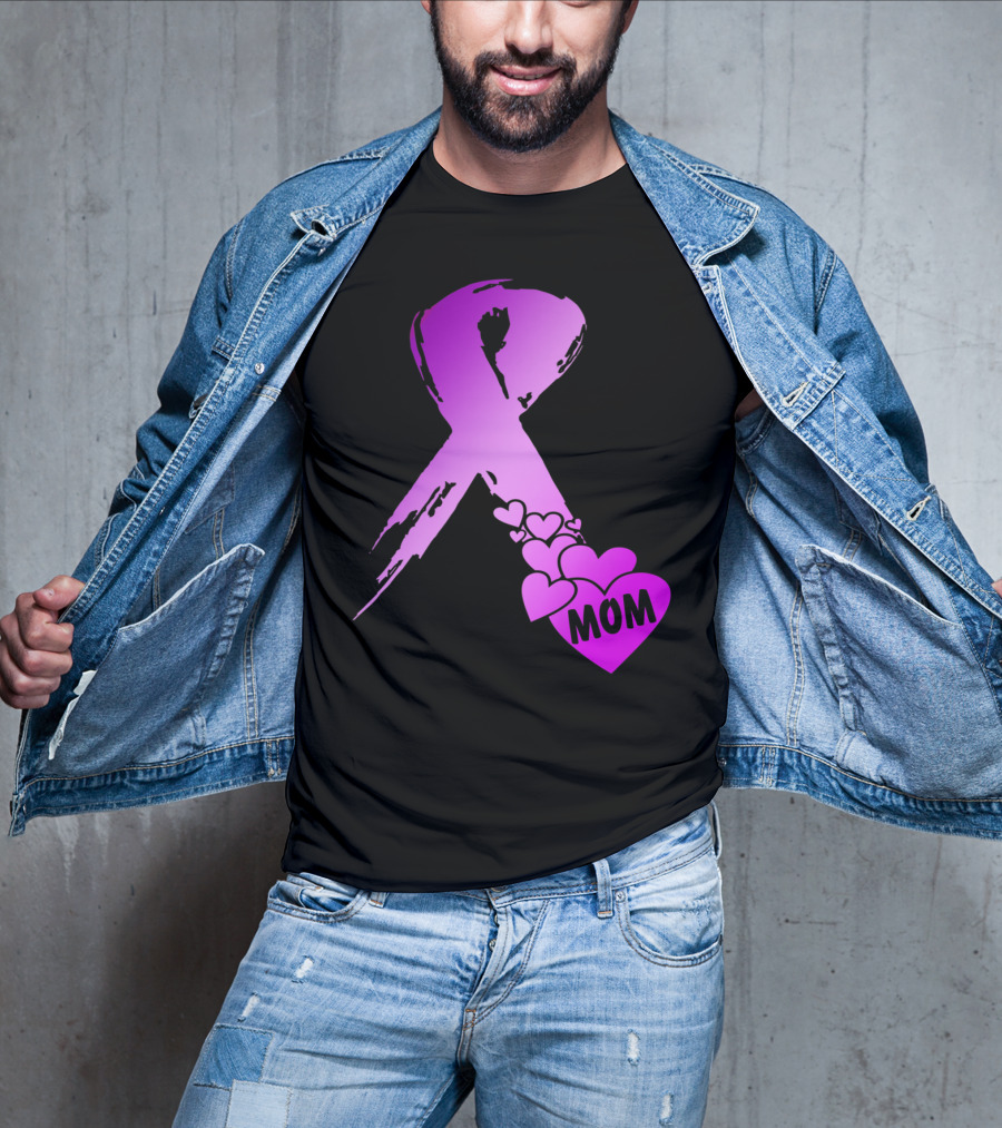 Alzheimers Awareness Mom Purple Ribbon And Hearts T-Shirt