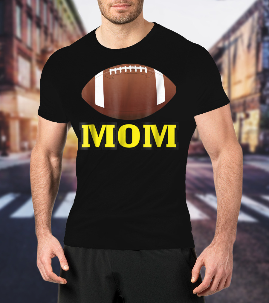American Football Mom Gold Letters With Football T-Shirt