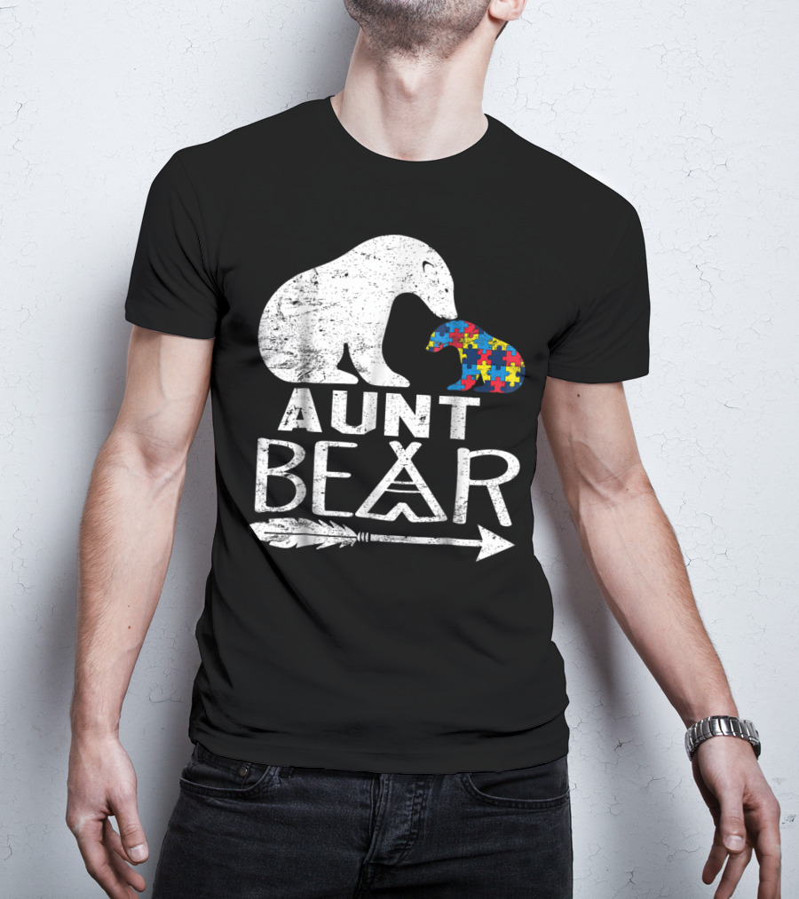 Aunt Bear Autism Awareness Puzzle Arrow Bear T-Shirt