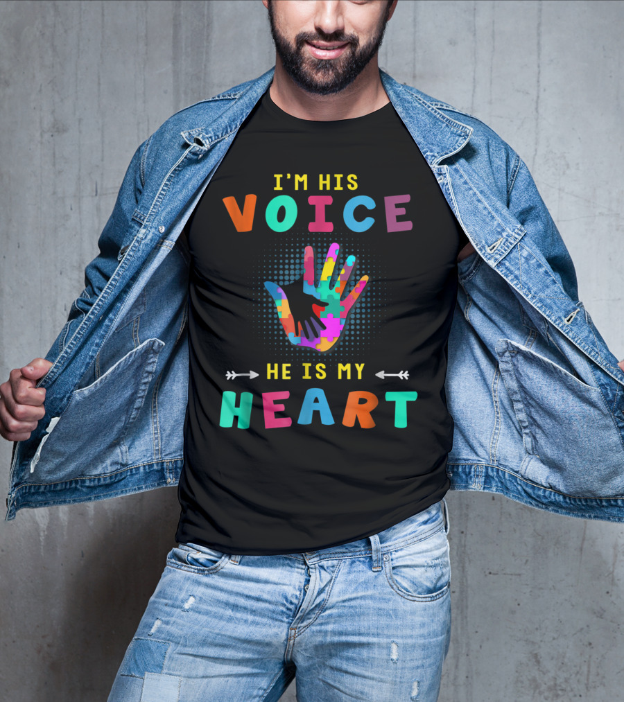 I'm His Voice He Is My Heart Autism Support Mom Son T-Shirt
