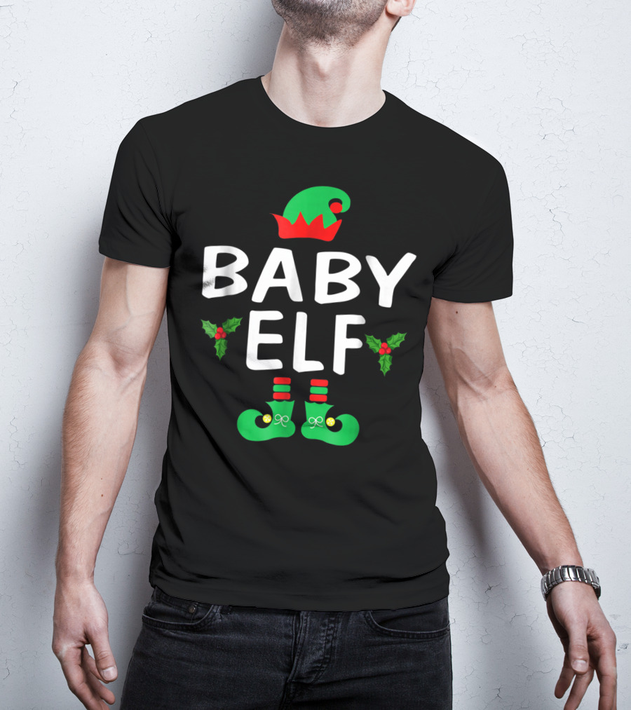 BABY ELF Christmas Green Hat Holly Boots T-Shirt