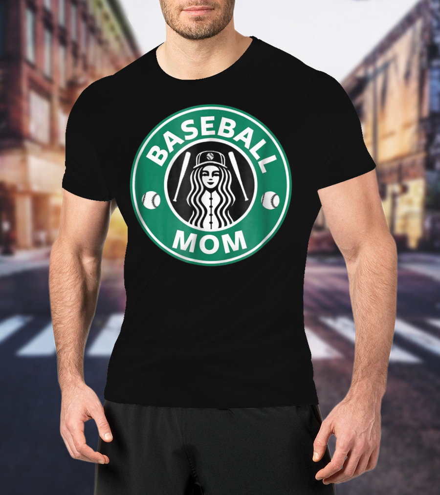 Baseball Mom Coffee Logo Style29 Double Baseball Bats Green Circle T-Shirt