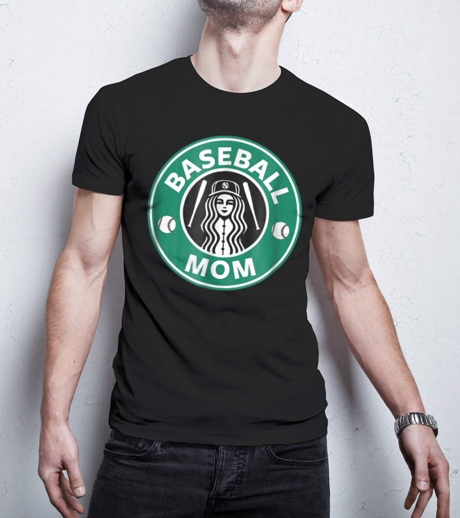 Baseball Mom Coffee Logo Style29 Double Baseball Bats Green Circle T-Shirt