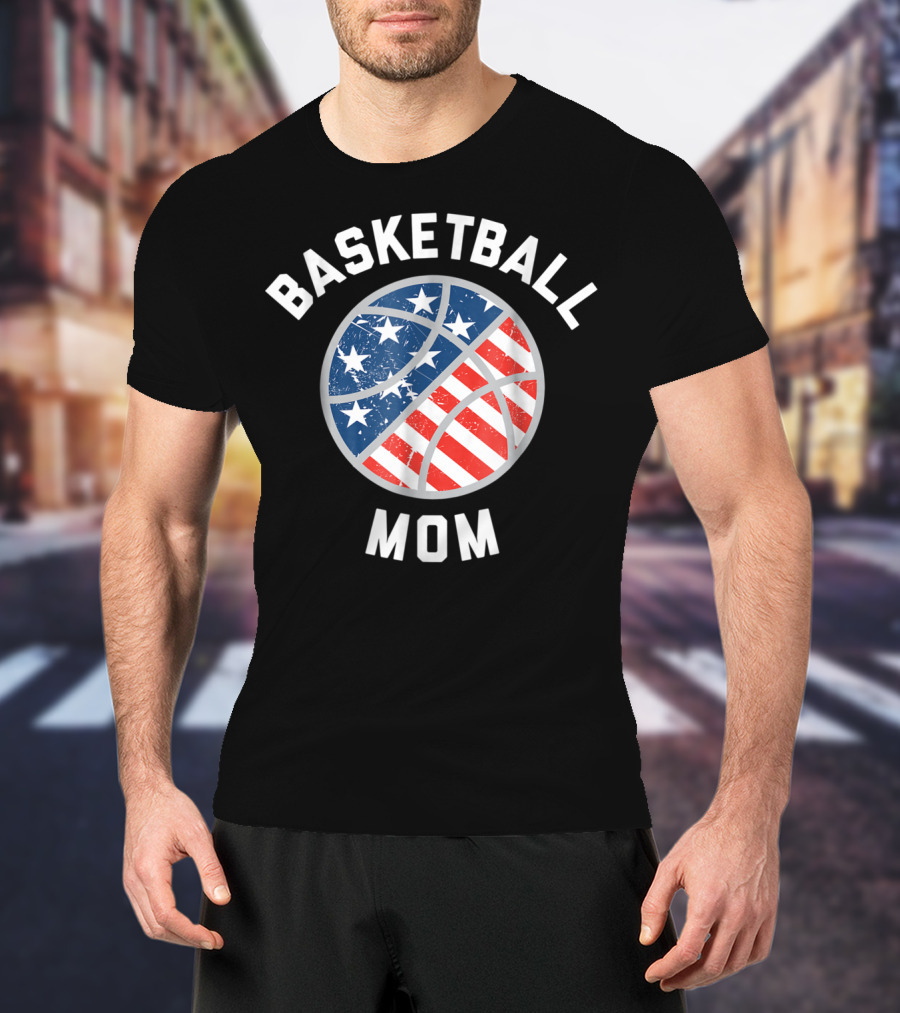 Basketball Mom Patriotic Stars And Stripes Ball Support T-Shirt