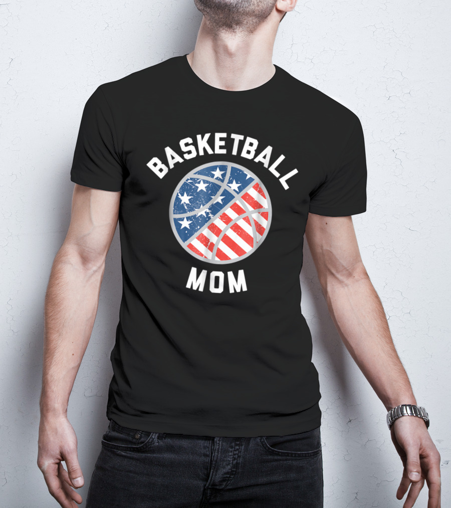 Basketball Mom Patriotic Stars And Stripes Ball Support T-Shirt