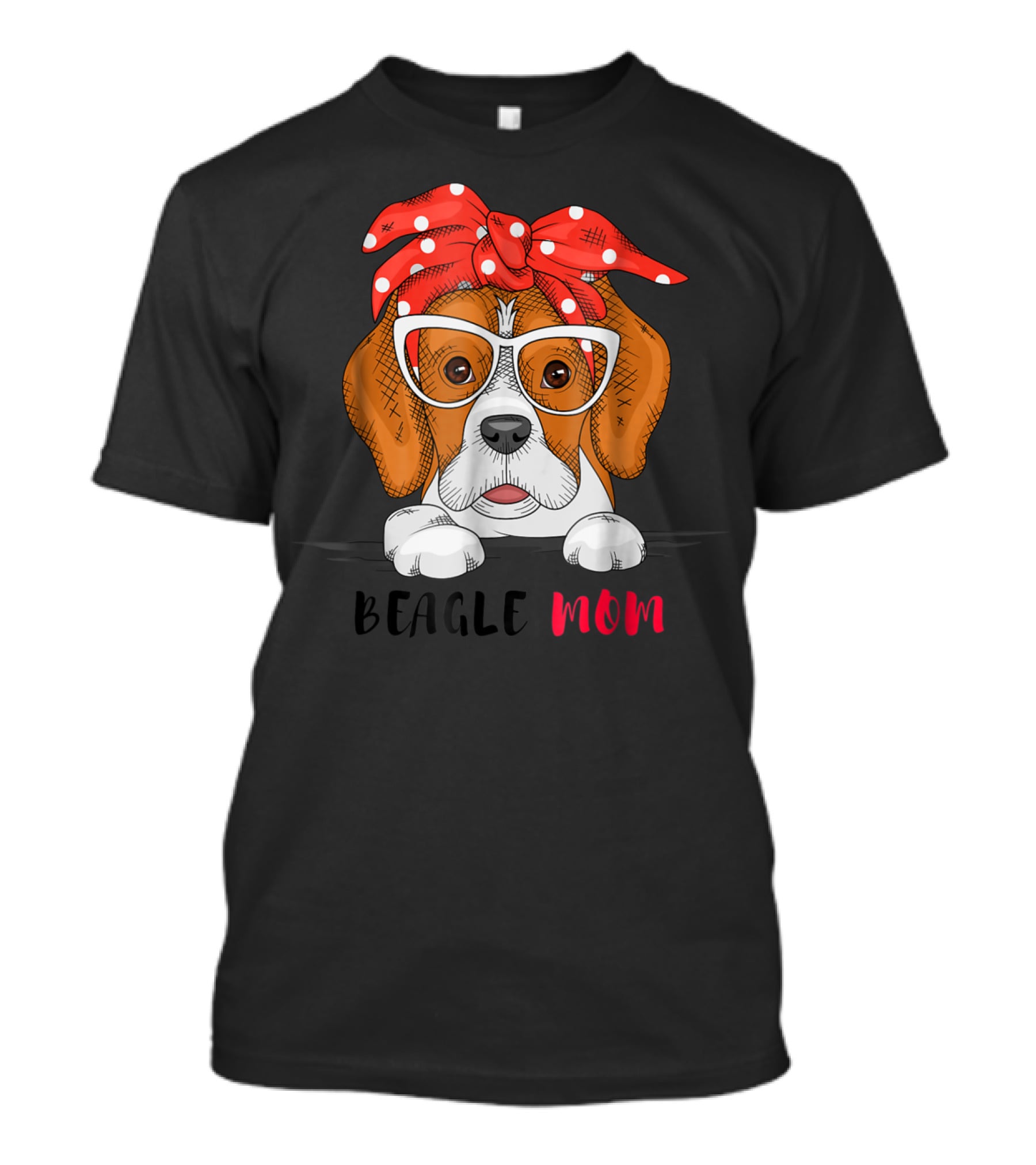 Beagle Mom With Glasses And Red Bow T-Shirt