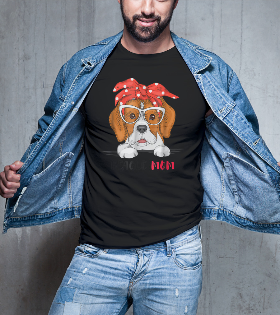 Beagle Mom With Glasses And Red Bow T-Shirt