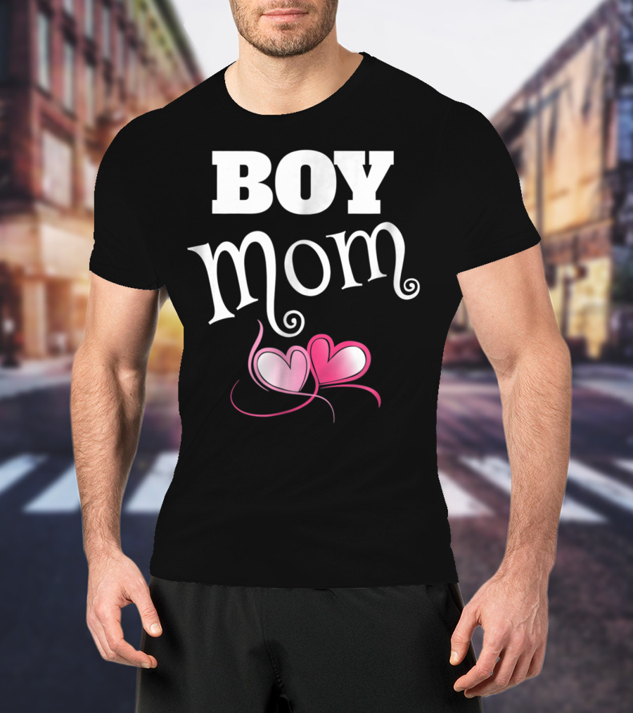 Boy Mom Love My Boys Gender Reveal Party Hearts T-Shirt
