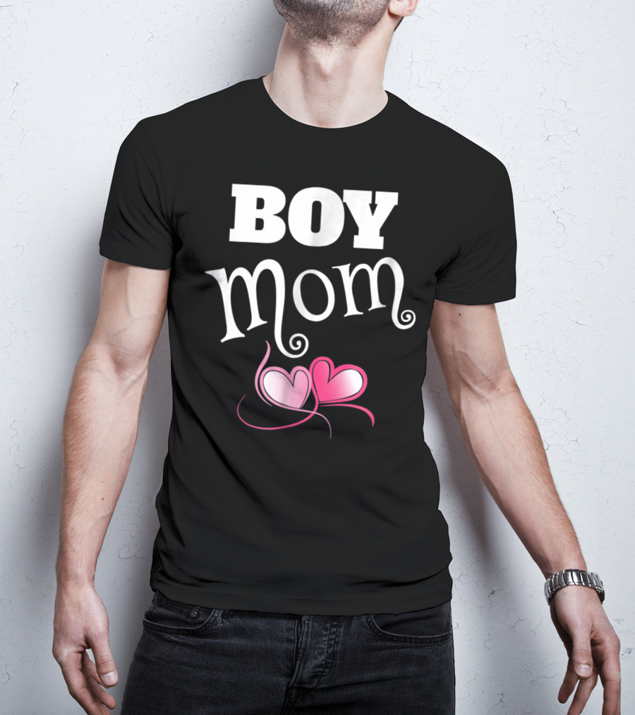 Boy Mom Love My Boys Gender Reveal Party Hearts T-Shirt