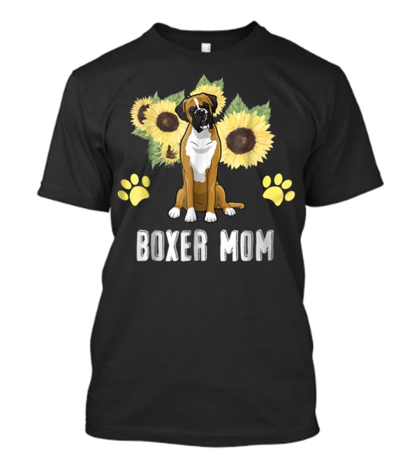 Boxer Mom Sunflowers Paw Prints T-Shirt