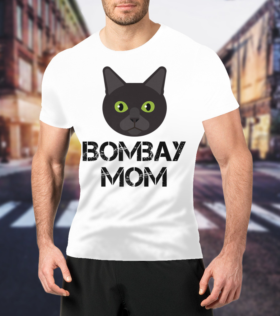 Bombay Mom Cat Owner Black Cat Face T-Shirt