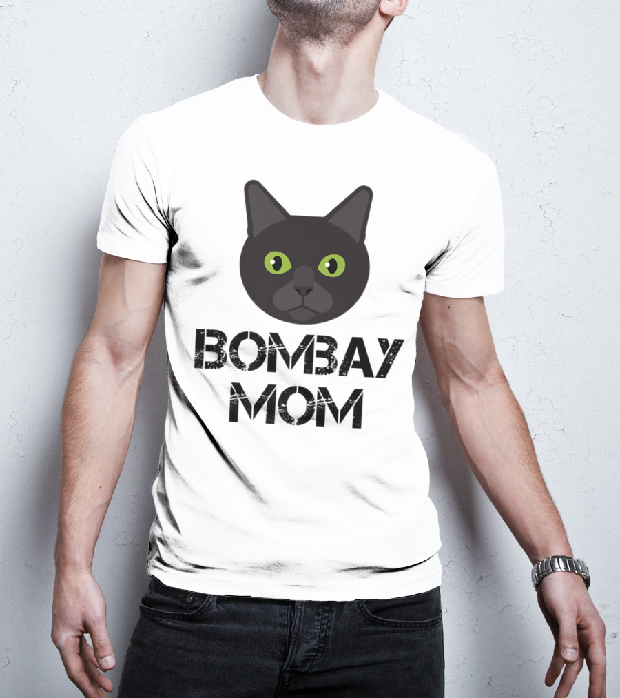 Bombay Mom Cat Owner Black Cat Face T-Shirt