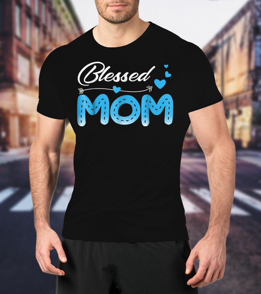 Blessed Mom Arrow Heart Blue Stitch T-Shirt