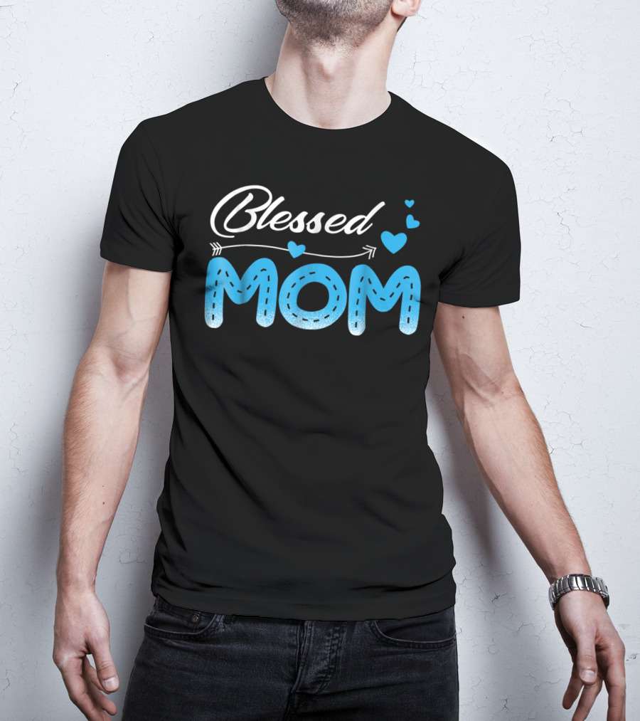 Blessed Mom Arrow Heart Blue Stitch T-Shirt