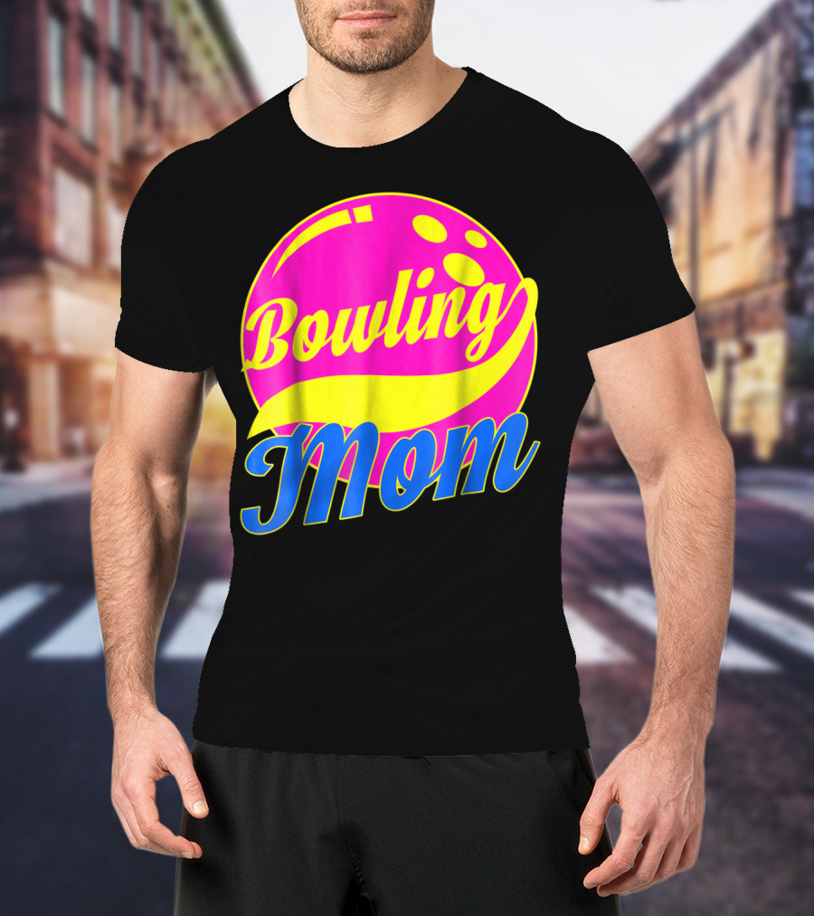Bowling Mom Bowler League Pink Yellow Bowling Ball T-Shirt