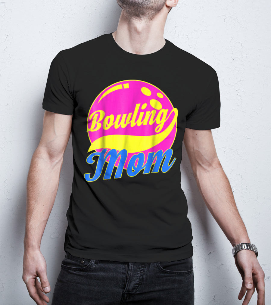 Bowling Mom Bowler League Pink Yellow Bowling Ball T-Shirt