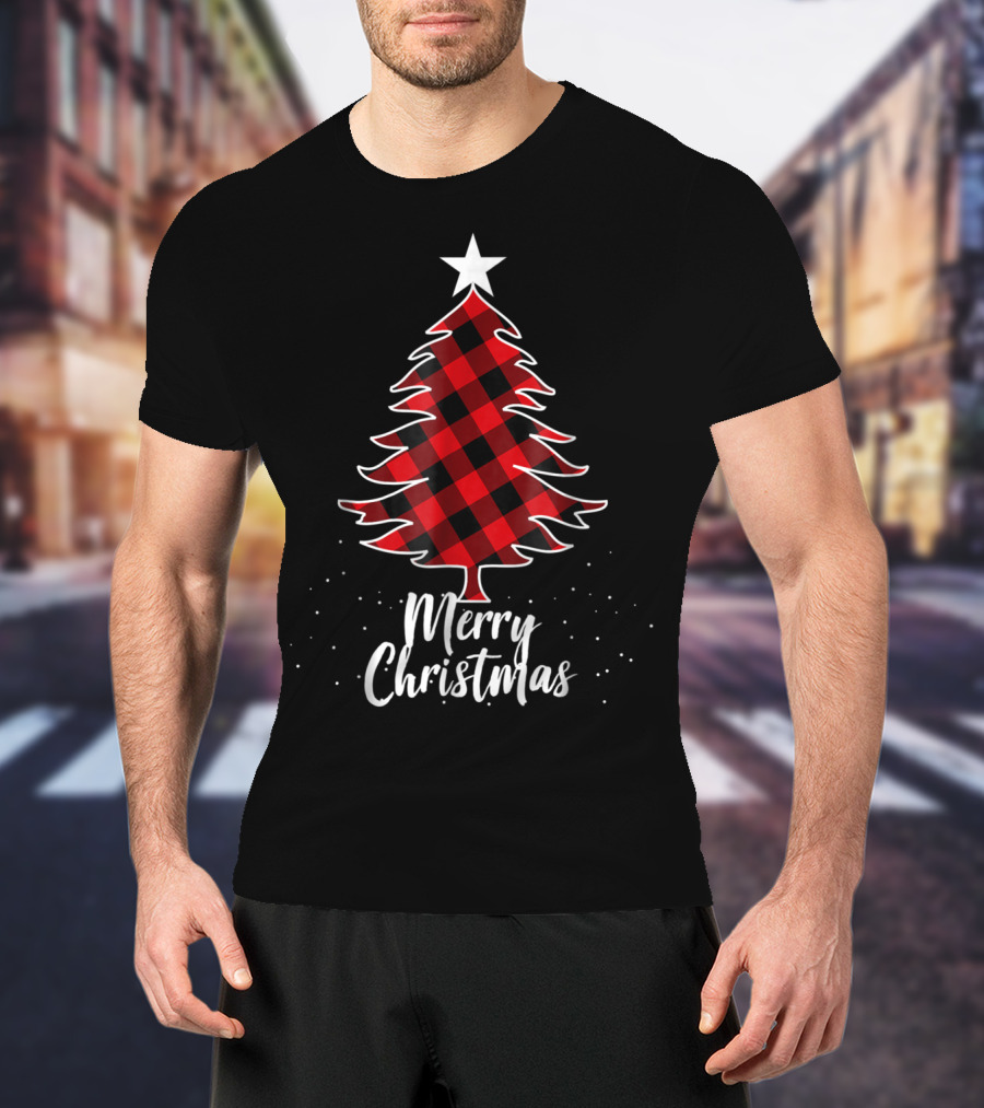 Merry Christmas Buffalo Plaid Tree Daddy And Kids T-Shirt