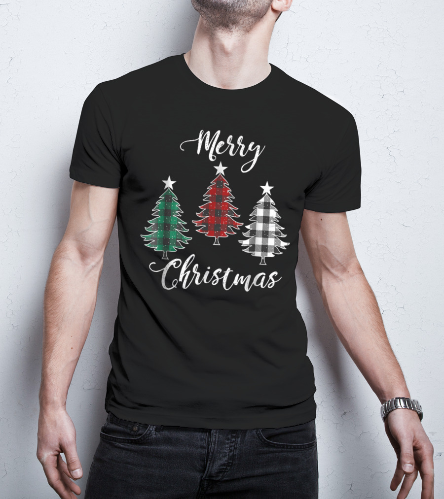 Merry Christmas Buffalo Plaid Trees Dad And Kids T-Shirt