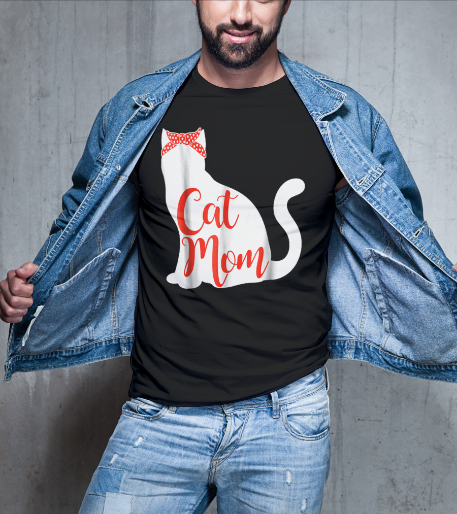 Cat Mom Cute Cat Owner Lover With Red Bow T-Shirt