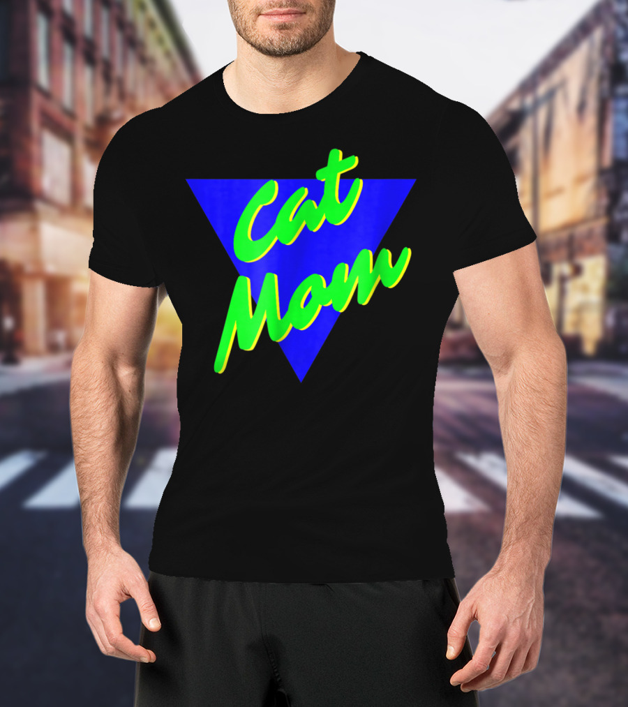 Cat Mom 80s Neon Triangle T-Shirt