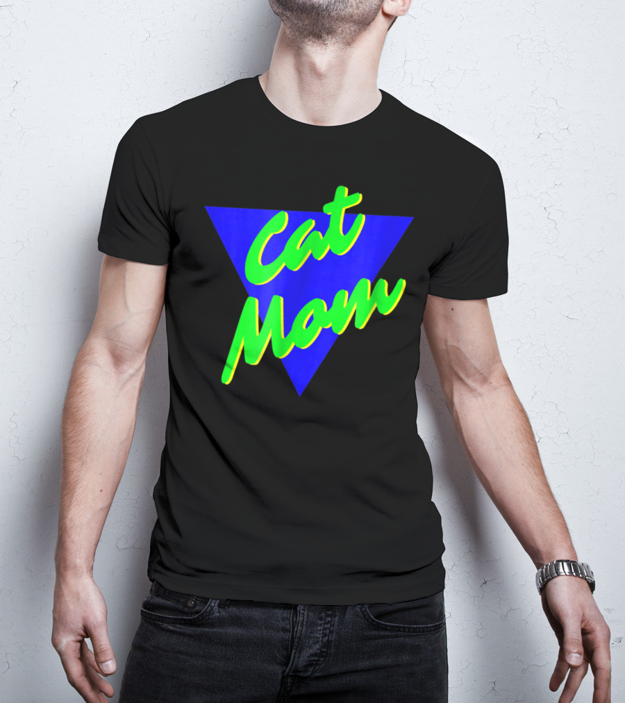 Cat Mom 80s Neon Triangle T-Shirt