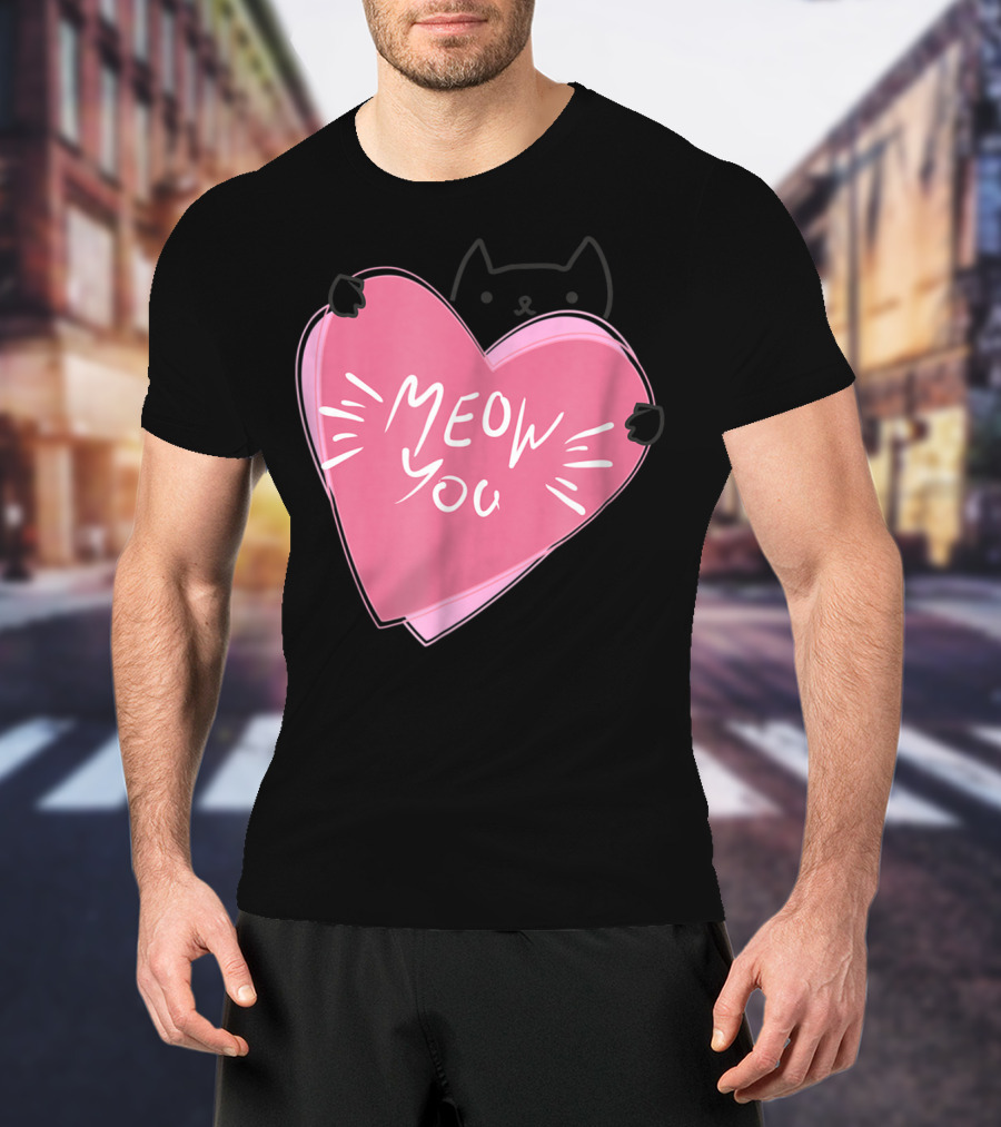 Cat Mom Meow You Cute Pink Heart Love Cat T-Shirt