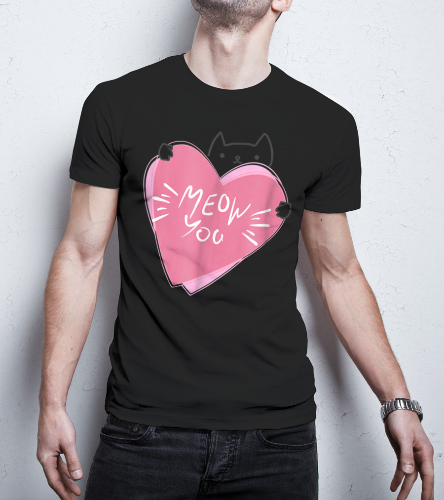 Cat Mom Meow You Cute Pink Heart Love Cat T-Shirt
