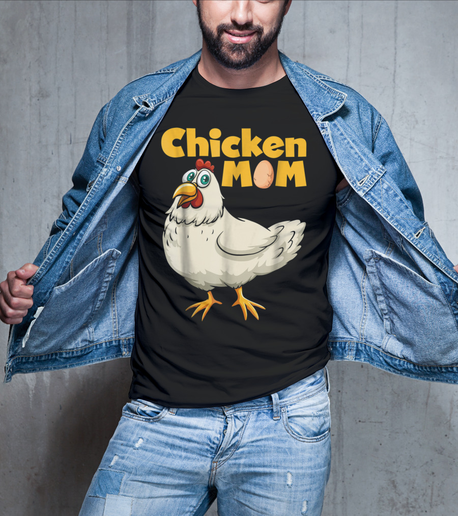 Chicken Mom Cute Cartoon Hen With Egg Lettering T-Shirt